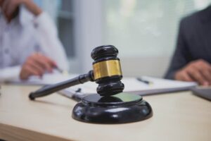 Personal injury lawyers discussing case in the office