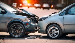 Two cars Head-On collision on the road
