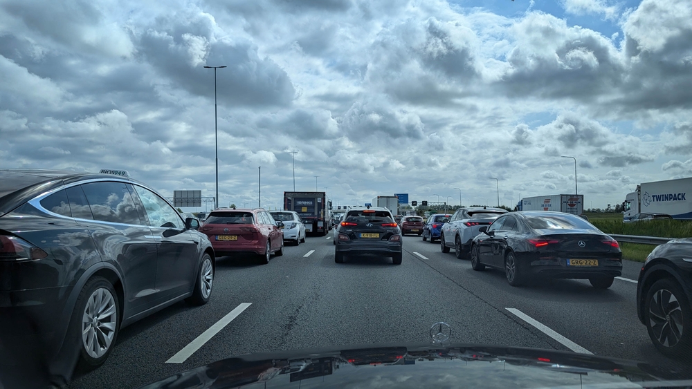 Heavy highway traffic in New Hampshire showing risk of multi-vehicle car accidents