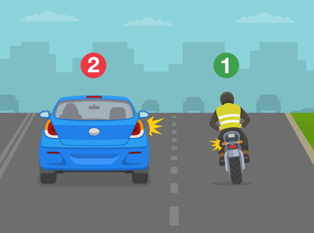 diagram showing proper right of way between car and motorcycle