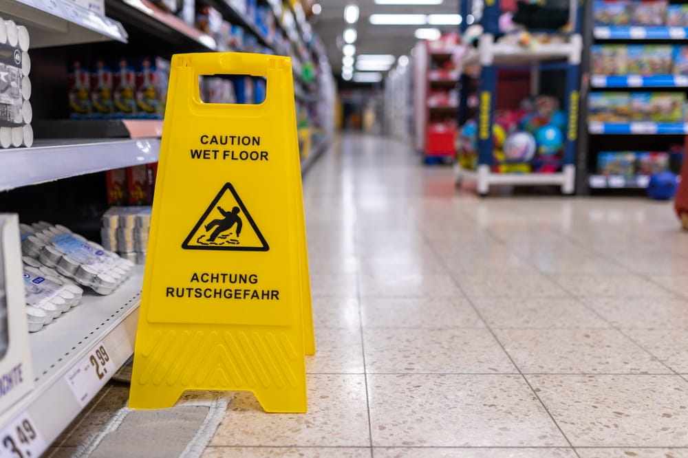 Wet floor hazard inside a New Hampshire retail store